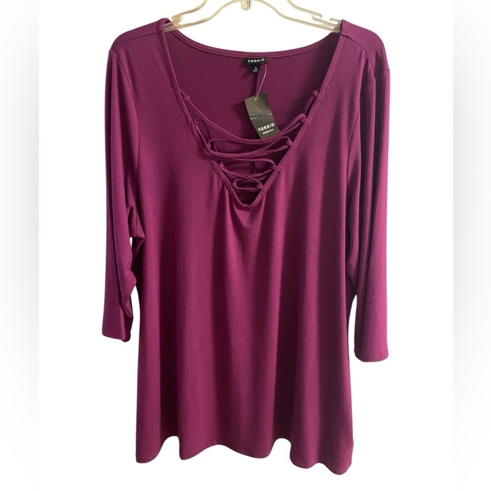 Torrid lattice berry v neck tunic top 3/4 sleeves 3X NWT